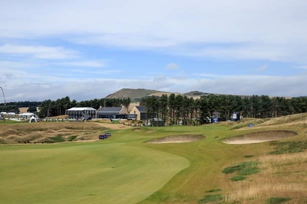 General view of the par 4, 18th hole during the first round of the Trust Golf Women's Scottish Open at Dumbarnie Links on August 12, 2021 in Leven,...