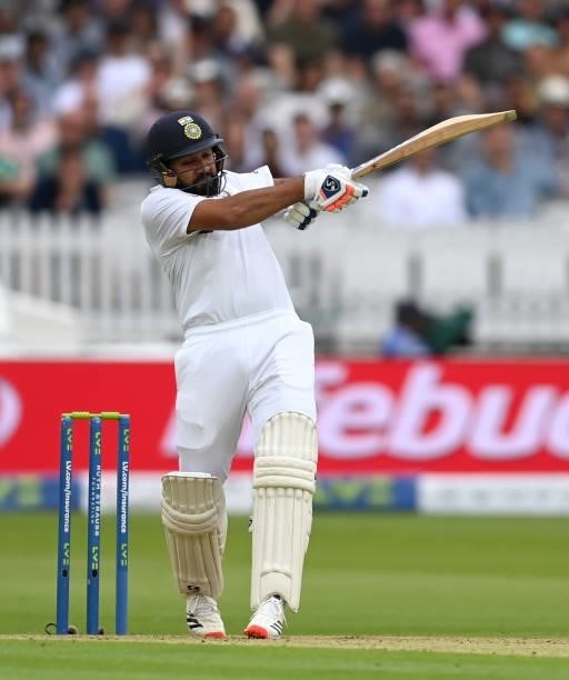 Rohit Sharma of India bats during day one of the Second LV= Insurance Test Match between England and India at Lord's Cricket Ground on August 12,...