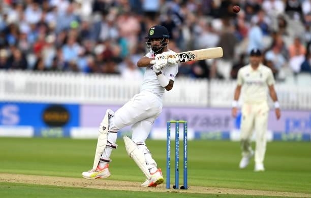 Rahul of India bats during day one of the Second LV= Insurance Test Match between England and India at Lord's Cricket Ground on August 12, 2021 in...