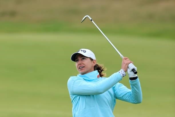 Elizabeth Szokol of The United States plays her second shot on the 17th hole during the first round of the Trust Golf Women's Scottish Open at...