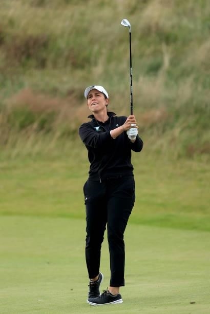 Giulia Molinaro of Italy plays her second shot on the 17th hole during the first round of the Trust Golf Women's Scottish Open at Dumbarnie Links on...
