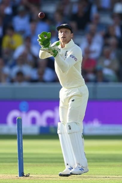 Jos Buttler of England in action during the Second LV= Insurance Test Match: Day One between England and India at Lord's Cricket Ground on August 12,...