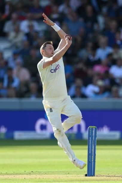 Ollie Robinson of England in action during the Second LV= Insurance Test Match: Day One between England and India at Lord's Cricket Ground on August...