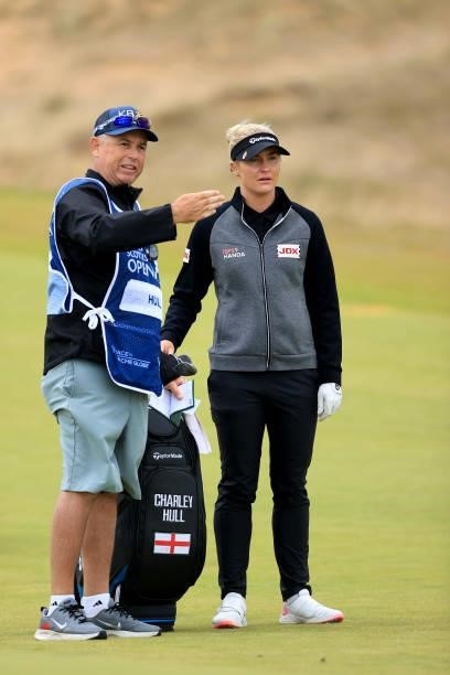 Charley Hull of England plays her third shot on the 12th hole during the first round of the Trust Golf Women's Scottish Open at Dumbarnie Links on...