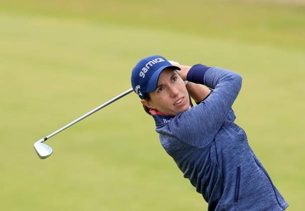 Carlota Ciganda of Spain plays her second shot on the 12th hole during the first round of the Trust Golf Women's Scottish Open at Dumbarnie Links on...