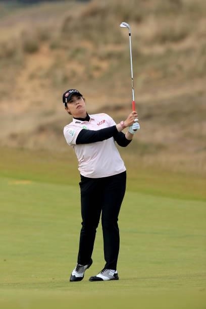 Ariya Jutanugarn of Thailand plays her second shot on the 12th hole during the first round of the Trust Golf Women's Scottish Open at Dumbarnie Links...