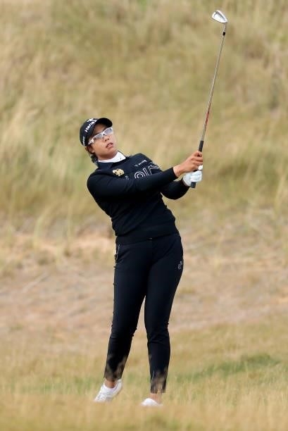 Patty Tavatanakit of Thailand plays her second shot on the 12th hole during the first round of the Trust Golf Women's Scottish Open at Dumbarnie...