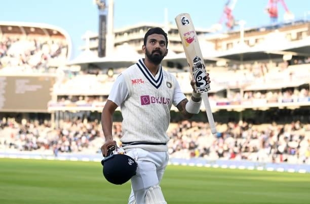 Rahul of India salutes the dressing room as he leaves the field at stumps on day one of the Second LV= Insurance Test Match between England and India...
