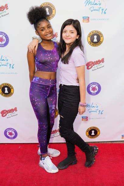 Brianni Walker and Sofia Chicorelli Serna attend Mila Nabours' Sweet Sixteen Supporting The Alzheimer's Association on August 12, 2021 in Tarzana,...
