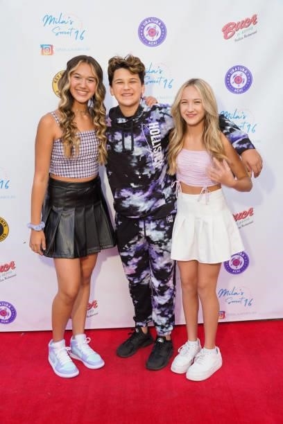 Keilahni Dixon, Enakai Dixon and Kaileia Dixon attend Mila Nabours' Sweet Sixteen Supporting The Alzheimer's Association on August 12, 2021 in...