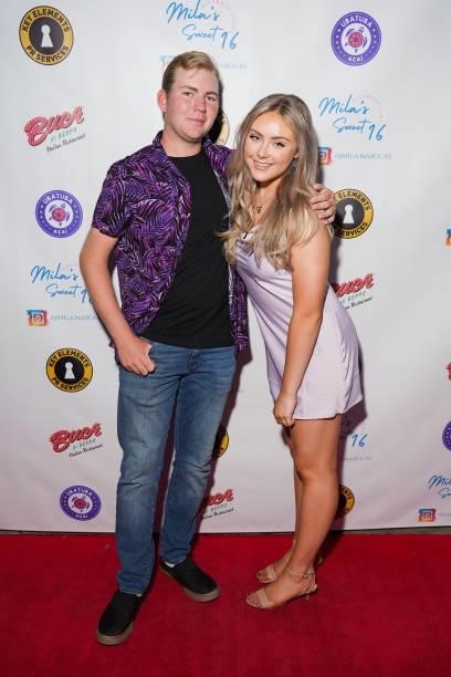 Connor Dean and Mila Nabours attend Mila Nabours' Sweet Sixteen Supporting The Alzheimer's Association on August 12, 2021 in Tarzana, California.