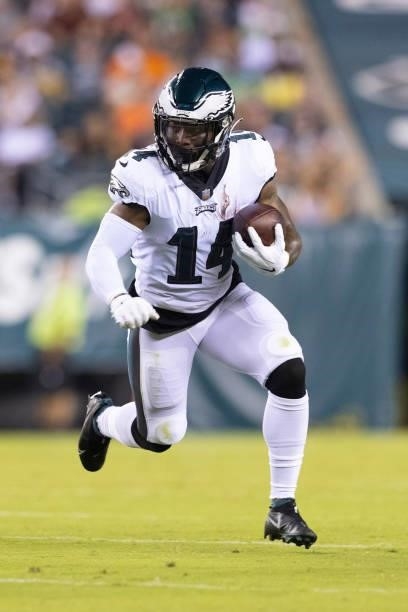 Kenneth Gainwell of the Philadelphia Eagles runs the ball against the Pittsburgh Steelers during the preseason game at Lincoln Financial Field on...