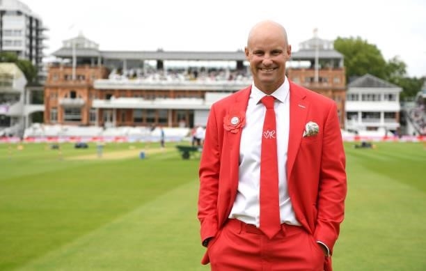 Former England captain Andrew Strauss in his Red for Ruth suit ahead of day two of the Second LV= Insurance Test Match between England and India at...