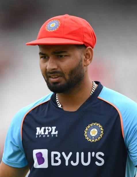 India wicketkeeper Rishabh Pant wearing his red cap during the warm up on Ruth Strauss Foundation Day during day two of the Second Test Match between...