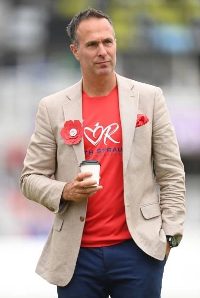 Michael Vaughan working for BBC television before the second day of the 2nd LV= Test match between England and India at Lord's Cricket Ground on...