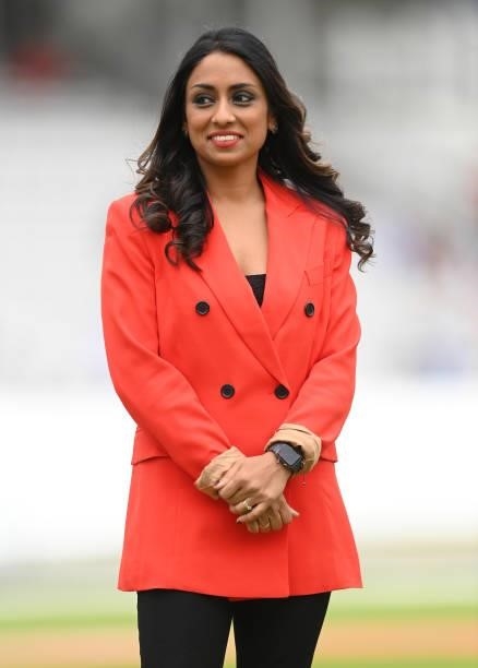 Isa Guha working for BBC television before the second day of the 2nd LV= Test match between England and India at Lord's Cricket Ground on August 13,...