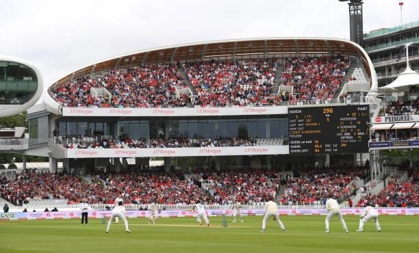 General view of the Edrich Stand on Ruth Strauss Foundation Day during day two of the Second Test Match between England and India at Lord's Cricket...