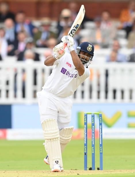 Rishabh Pant of India hits out during the second day of the 2nd LV= Test match between England and India at Lord's Cricket Ground on August 13, 2021...