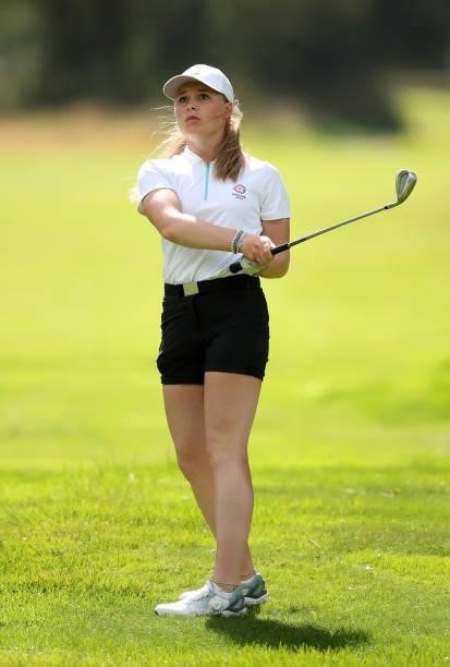 Maggie Whitehead of Close House in action during her quarter final match on day four of the R&A Girls Amateur Championship at Fulford Golf Club on...