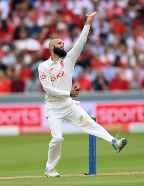 Moeen Ali of England bowls during day two of the Second LV= Insurance Test Match between England and India at Lord's Cricket Ground on August 13,...