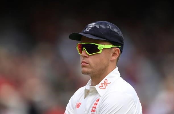 England bowler Sam Curran wearing yellow framed sunglasses looks on on Ruth Strauss Foundation Day during day two of the Second Test Match between...