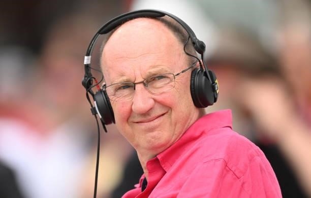 Jonathan Agnew of Test Match Special looks on during the second day of the 2nd LV= Test match between England and India at Lord's Cricket Ground on...