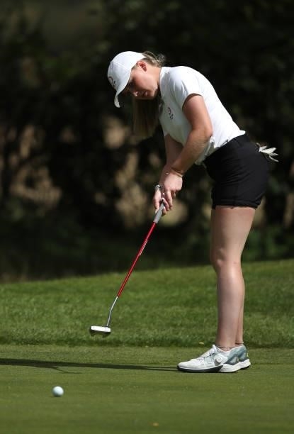 Maggie Whitehead of Close House in action during her semi-final match on day four of the R&A Girls Amateur Championship at Fulford Golf Club on...