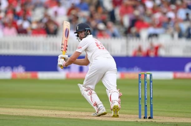England batsman Dom Sibley in batting action on Ruth Strauss Foundation Day during day two of the Second Test Match between England and India at...