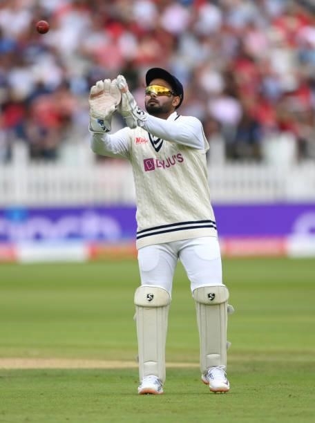India wicketkeeper Rishabh Pant in action on Ruth Strauss Foundation Day during day two of the Second Test Match between England and India at Lord's...