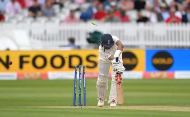 England batsman Haseeb Hameed is bowled first ball by Siraj on Ruth Strauss Foundation Day during day two of the Second Test Match between England...