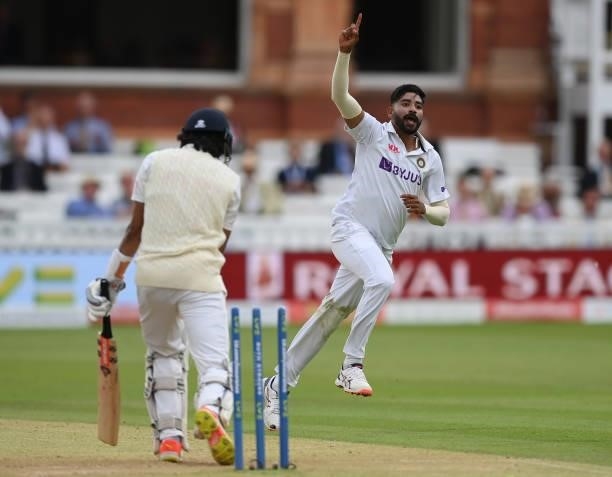 Haseeb Hameed of England is bowled first ball by Mohammed Siraj of India during the Second LV= Insurance Test Match: Day Two between England and...