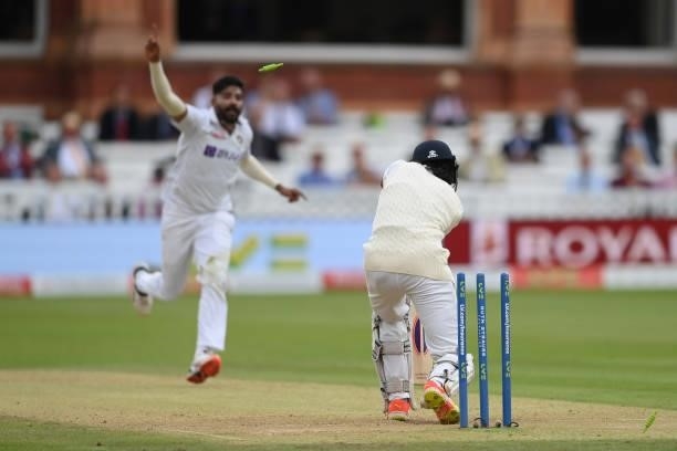 Haseeb Hameed of England is bowled first ball by Mohammed Siraj of India during the Second LV= Insurance Test Match: Day Two between England and...