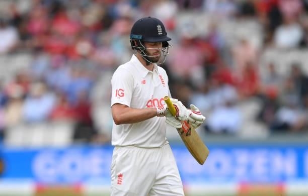 England batsman Dom Sibley leaves the field after being dismissed on Ruth Strauss Foundation Day during day two of the Second Test Match between...