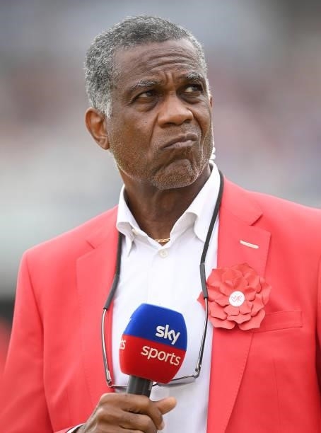 Michael Holding, former West Indies cricketer and commentator working for Sky television during the second day of the 2nd LV= Test match between...