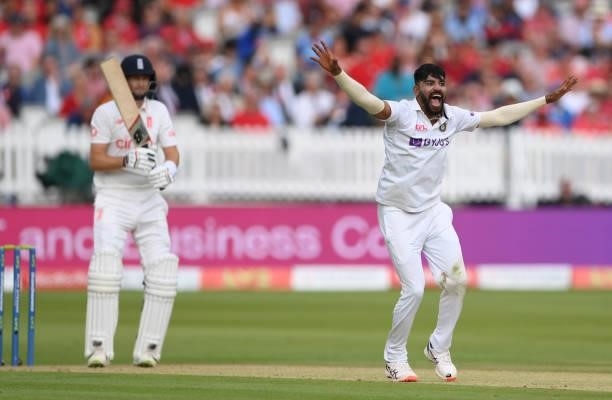 England batsman Joe Root survives an appeal from India bowler Mohammed Siraj on Ruth Strauss Foundation Day during day two of the Second Test Match...
