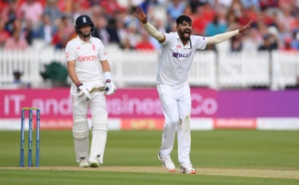 England batsman Joe Root survives an appeal from India bowler Mohammed Siraj on Ruth Strauss Foundation Day during day two of the Second Test Match...
