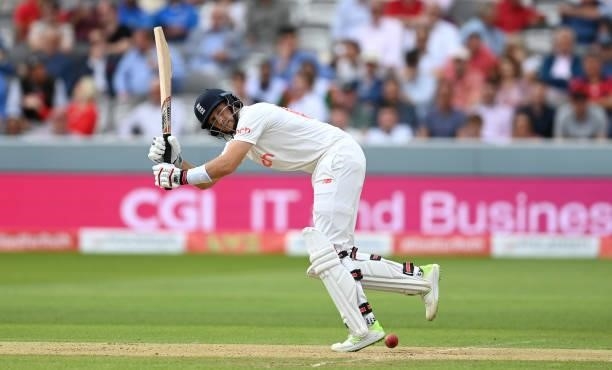 England captain Joe Root bats during day two of the Second LV= Insurance Test Match between England and India at Lord's Cricket Ground on August 13,...