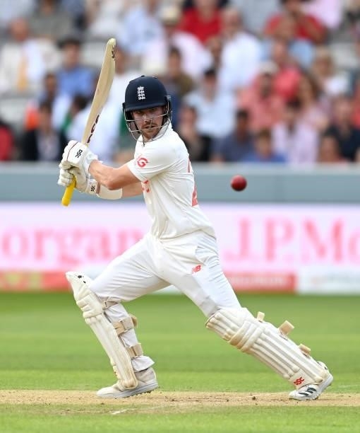 Rory Burns of England bats during day two of the Second LV= Insurance Test Match between England and India at Lord's Cricket Ground on August 13,...