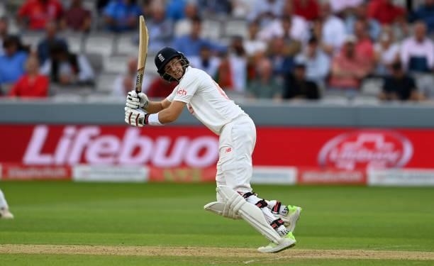 Joe Root of England rbats during day two of the Second LV= Insurance Test Match between England and India at Lord's Cricket Ground on August 13, 2021...