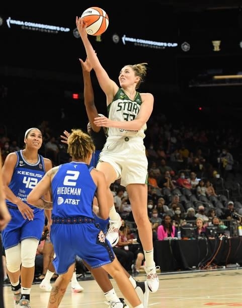 Katie Lou Samuelson of the Seattle Storm attempts a lay up against the Connecticut Sun during the 2021 Commissioner's Cup Championship Game at...