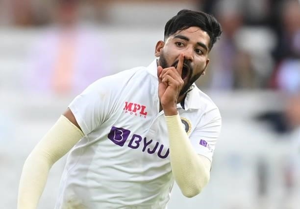 Mohammed Siraj of India gestures during the second day of the 2nd LV= Test match between England and India at Lord's Cricket Ground on August 13,...