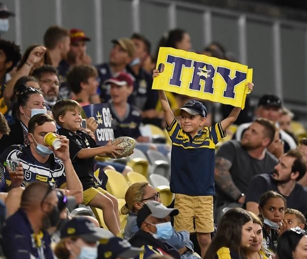 Cowboys fan shows his support during the round 22 NRL match between the North Queensland Cowboys and the Wests Tigers at QCB Stadium, on August 14 in...