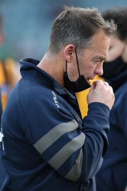 Head coach Alastair Clarkson of the Hawks looks on during the round 22 AFL match between Hawthorn Hawks and Western Bulldogs at University of...