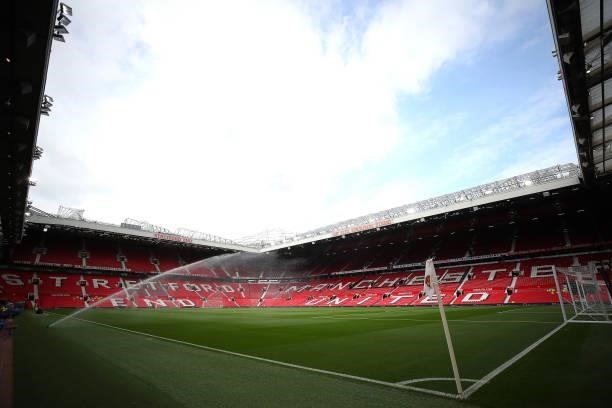 General view inside the stadium prior to the Premier League match between Manchester United and Leeds United at Old Trafford on August 14, 2021 in...