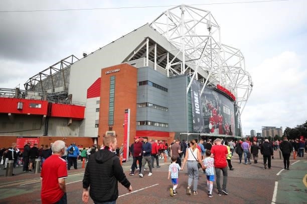 General view outside the stadium as Manchester United fans arrive at the stadium prior to the Premier League match between Manchester United and...