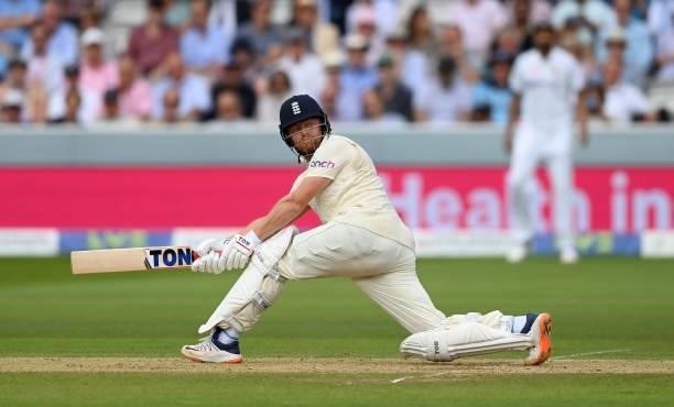 Jonathan Bairstow of England bats during day three of the Second LV= Insurance Test Match between England and India at Lord's Cricket Ground on...