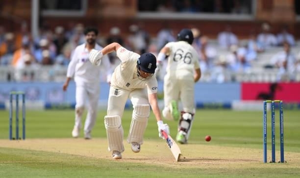 England batsman Jonny Bairstow makes his ground after a quick single during day three of the Second Test Match between England and India at Lord's...