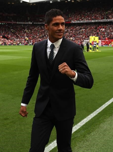 Raphael Varane of Manchester United is unveiled as a Manchester United player ahead of the Premier League match between Manchester United and Leeds...