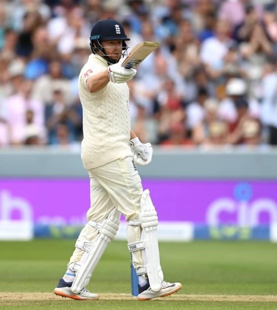 Jonathan Bairstow of England celebrates reaching his half century during day three of the Second LV= Insurance Test Match between England and India...