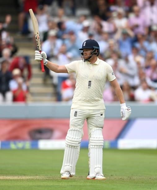 Jonathan Bairstow of England celebrates reaching his half century during day three of the Second LV= Insurance Test Match between England and India...